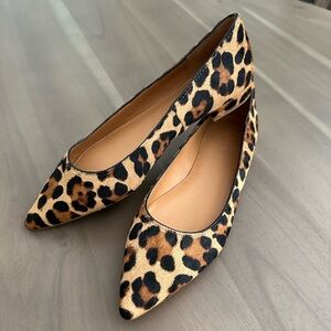 J. Crew Leopard print calf-hair pointy flats, size 7